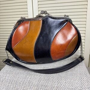 1960s Retro Kadin Earthtones Shoulder Bag Mod Colorblock Kiss Lock Vintage Purse